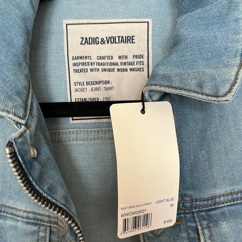 Nwt ZADIG & VOLTAIRE Skull Embellished Denim Jacket - Picture 8 of 9